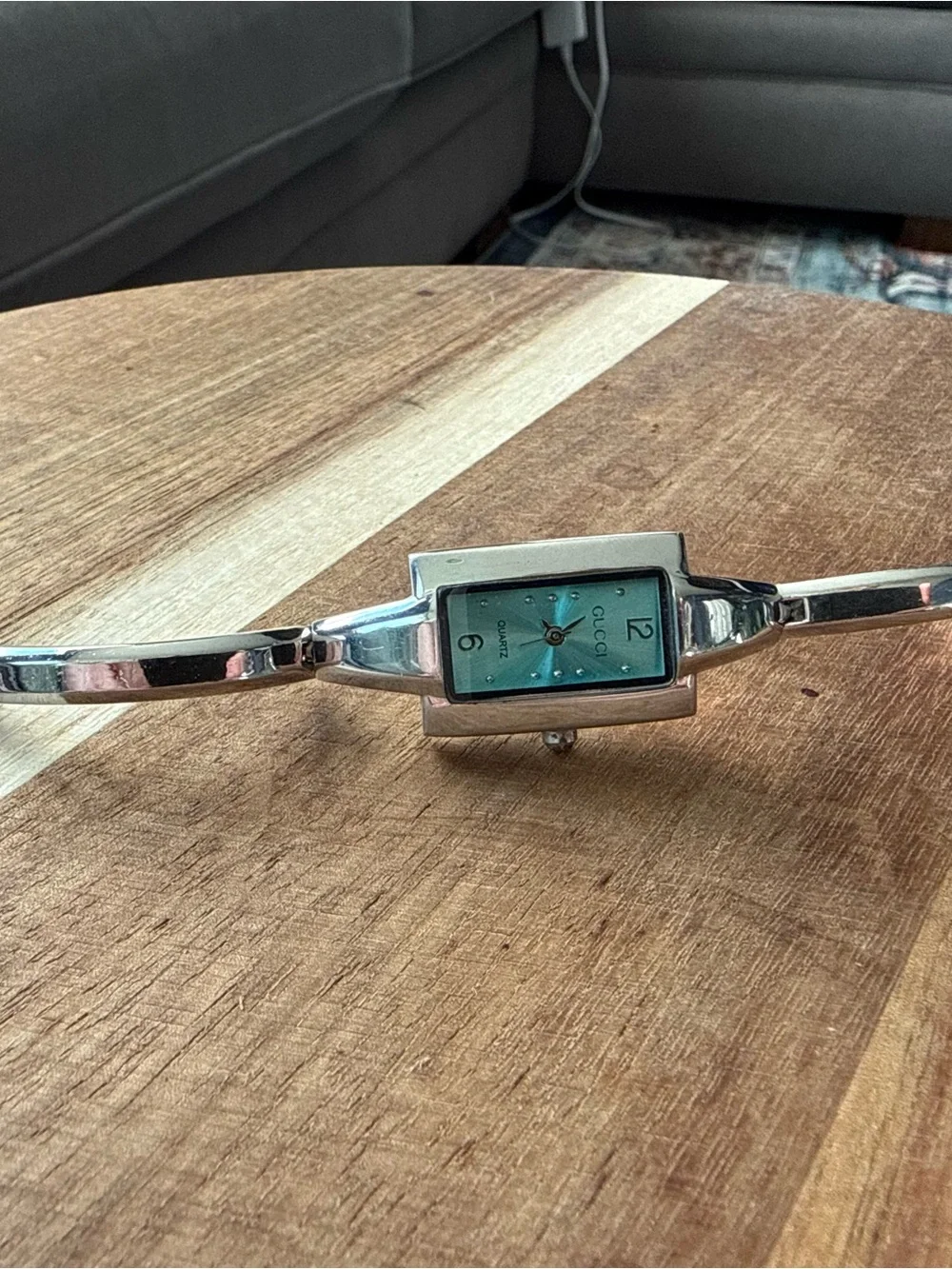 Gucci Silver Bracelet Watch with Teal Sunburst Dial